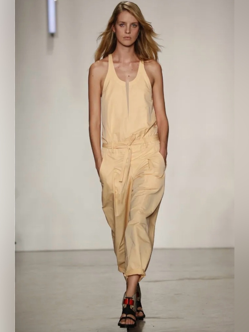 Helmut Lang Odyssey jumpsuit sleeveless crab claw pastel orange
